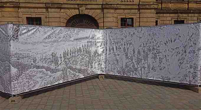 Closer view of fold-out art work of Sacco's The Great War (Photo-© 2014 Michael Hill).